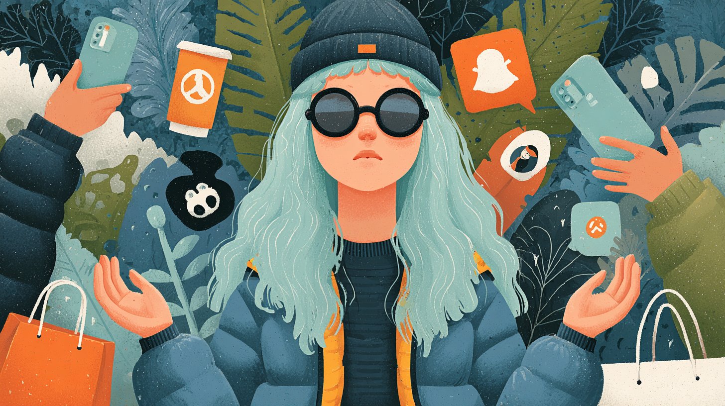 Eine Person, die FOMO erlebt, umgeben von sozialen Medien.