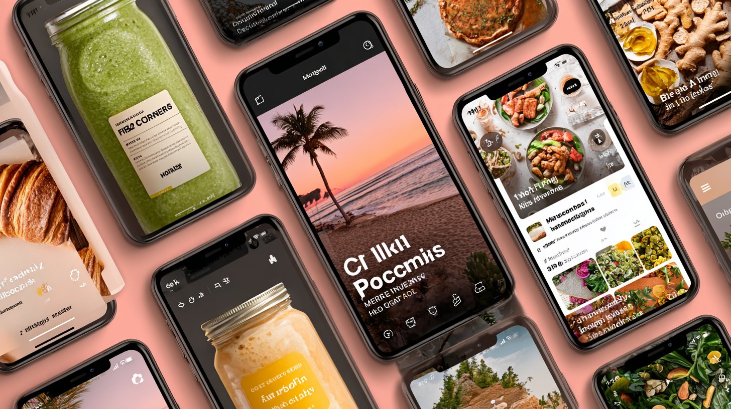 Collage von sozialen Medien mit Influencern, die Produkte bewerben.