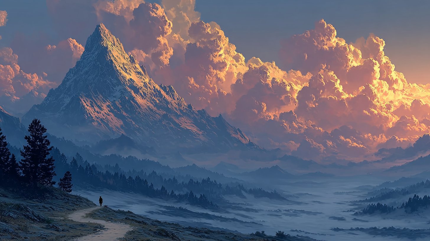 Eine Figur am Scheideweg, die optimistisch in die Zukunft blickt.