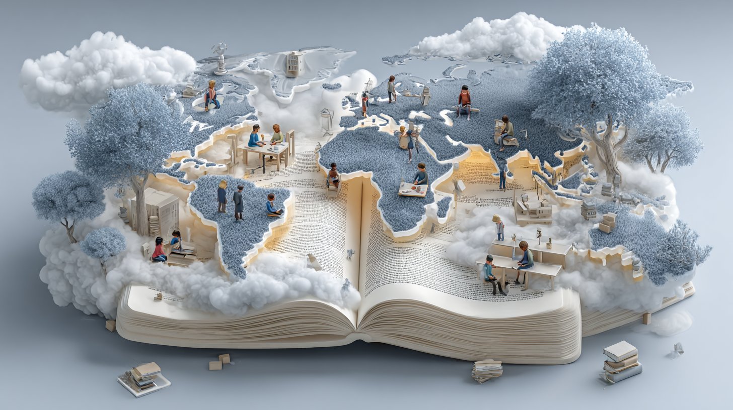 Ein globales Klassenzimmer, das Vielfalt in der Bildung symbolisiert.