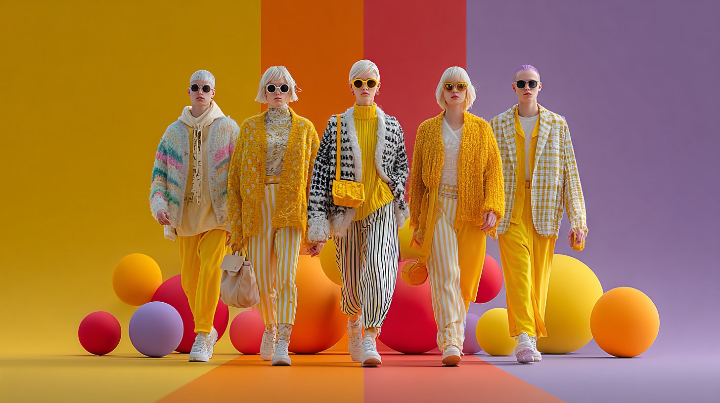 Eine dynamische Szene der Modeentwicklung durch Farben auf dem Laufsteg.