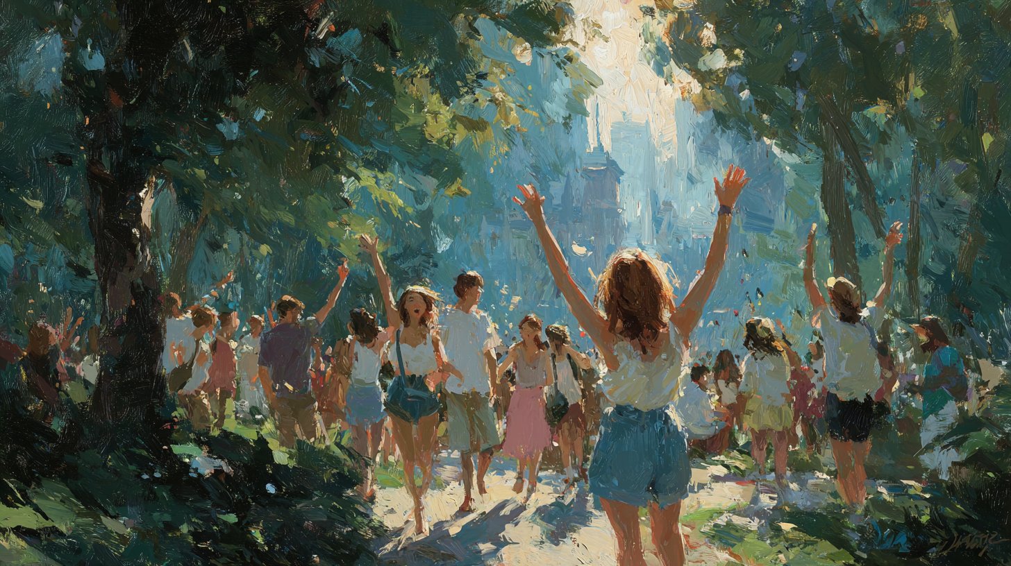 Ein freudiger Moment in der Natur, voller Lachen und Sonne.