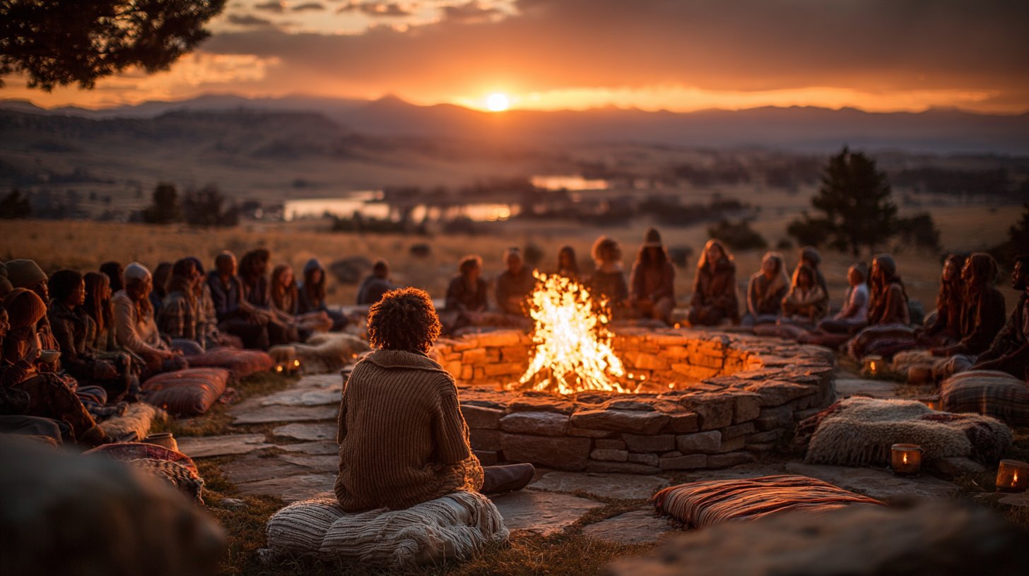 Freunde am Lagerfeuer, vereint in Geschichten und Lachen.