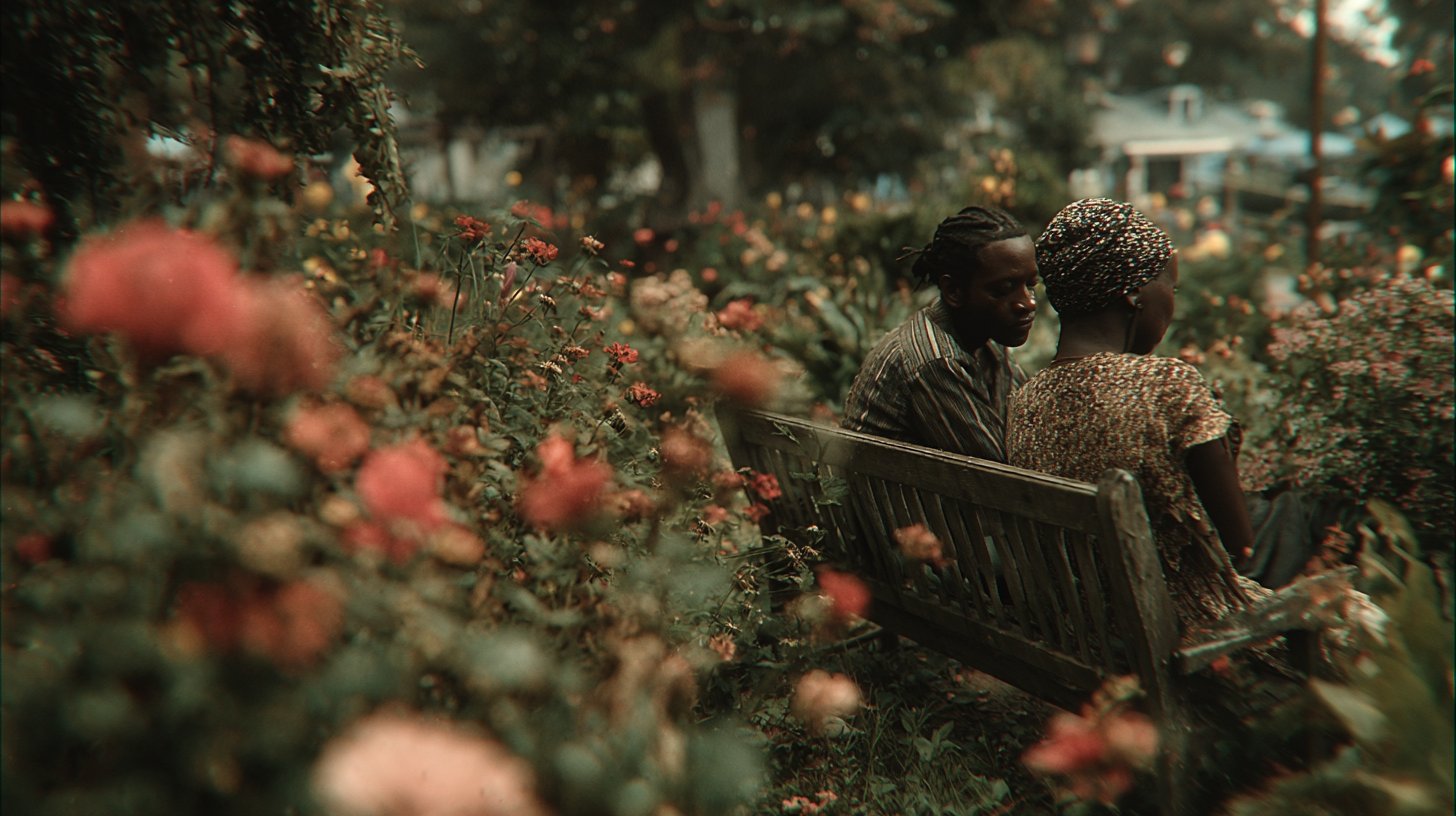 Ein Paar spricht respektvoll über persönliche Grenzen im Garten.