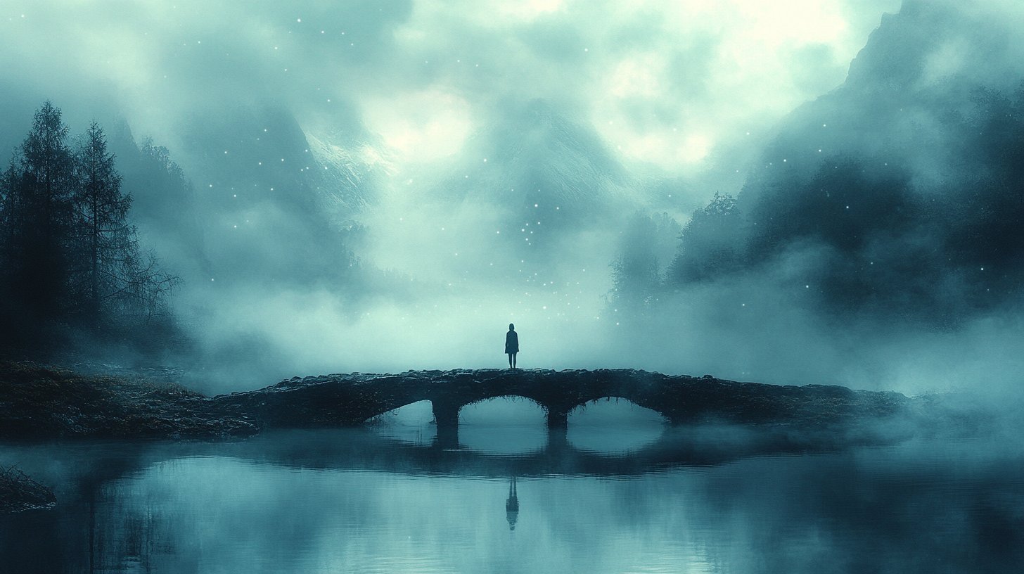 Una figura solitaria en un café, mirando el teléfono con expresión distante.