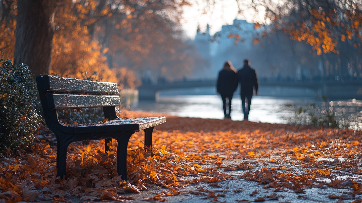 Un banco vacío con hojas caídas, simbolizando la soledad en una relación.