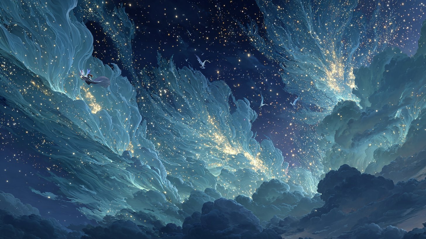 Eindrucksvolle und mystische Szene mit ehemaligen himmlischen Verfolgern unter den Sternen.