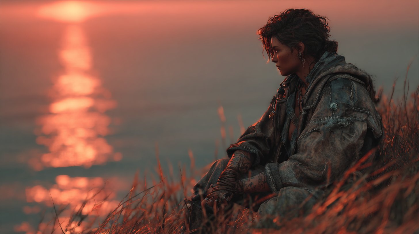 Ein emotionaler Wassermann, nachdenklich an einer Klippe am Meer.