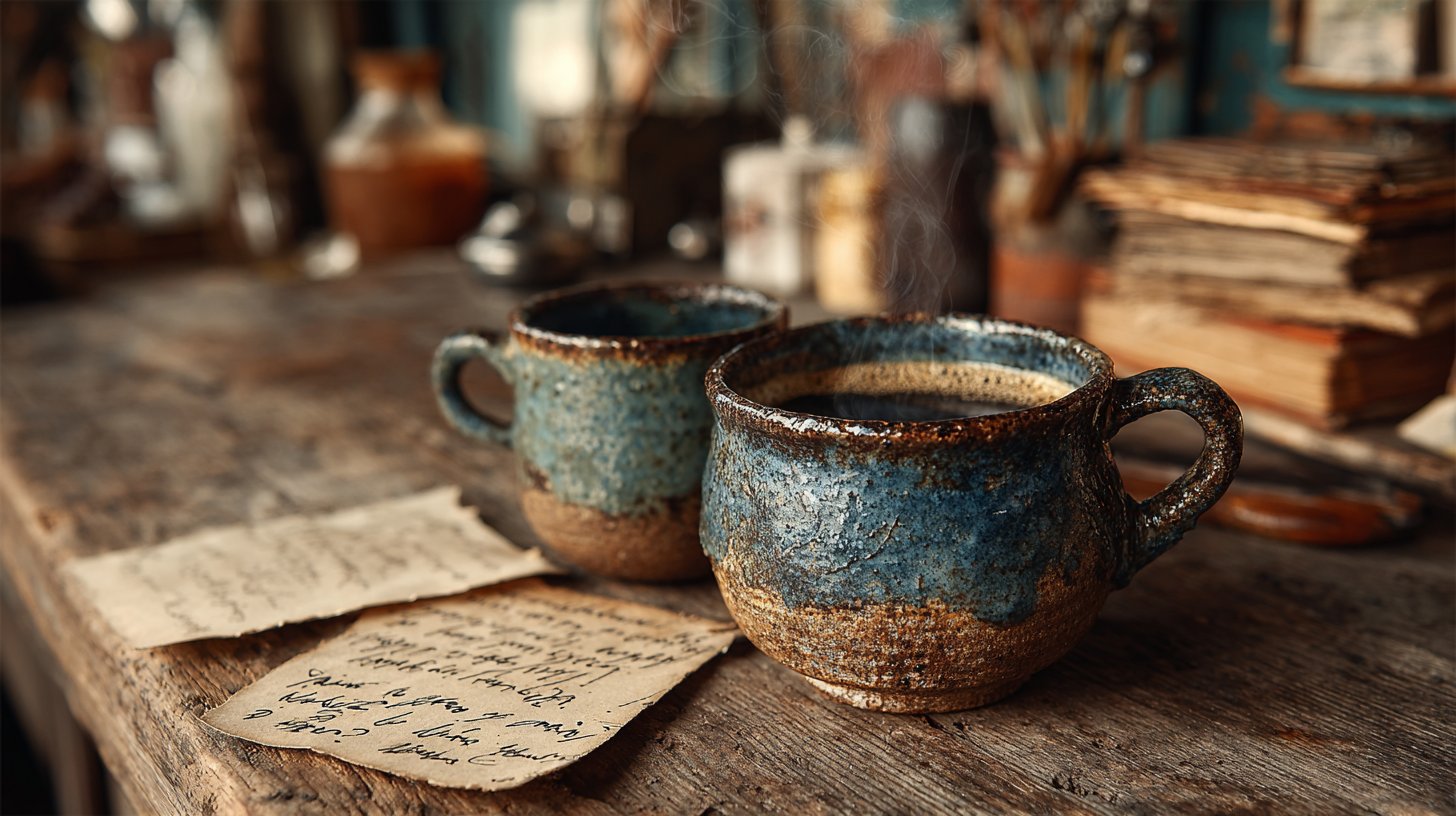 Zwei dampfende Tassen Kaffee und inspirierende Fragen.