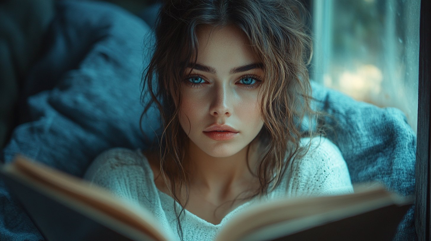 Eine nachdenkliche Figur schreibt am Fenster und entdeckt sich selbst.