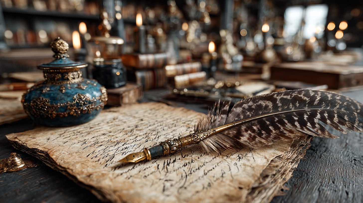 Eine beeindruckende Nahaufnahme eines offenen Buches mit kunstvoll geschriebenen Worten.