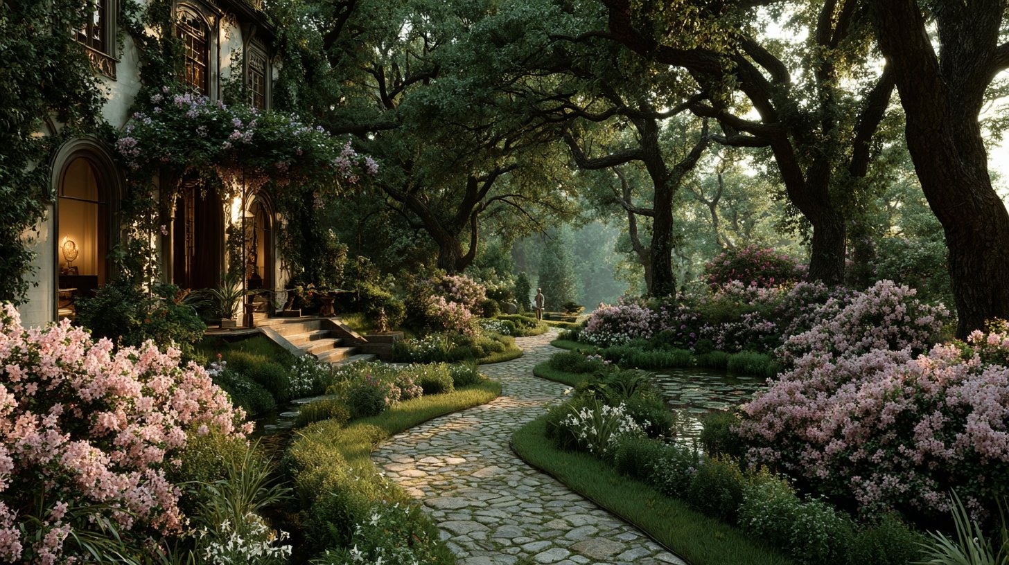 Harmonischer Garten, der Charm und Eleganz verkörpert.