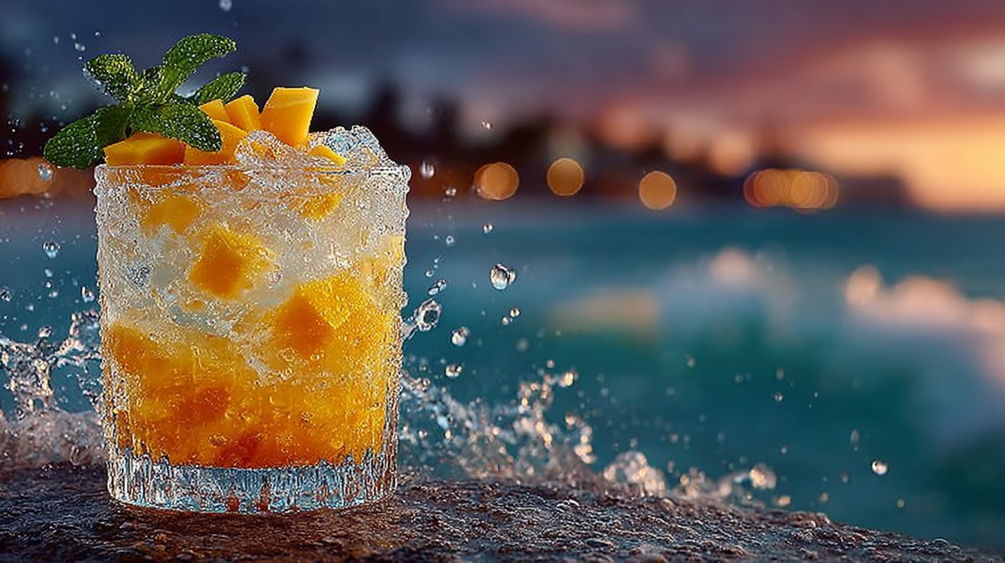 Erfrischender Mango-Ingwer-Cocktail im tropischen Stil.