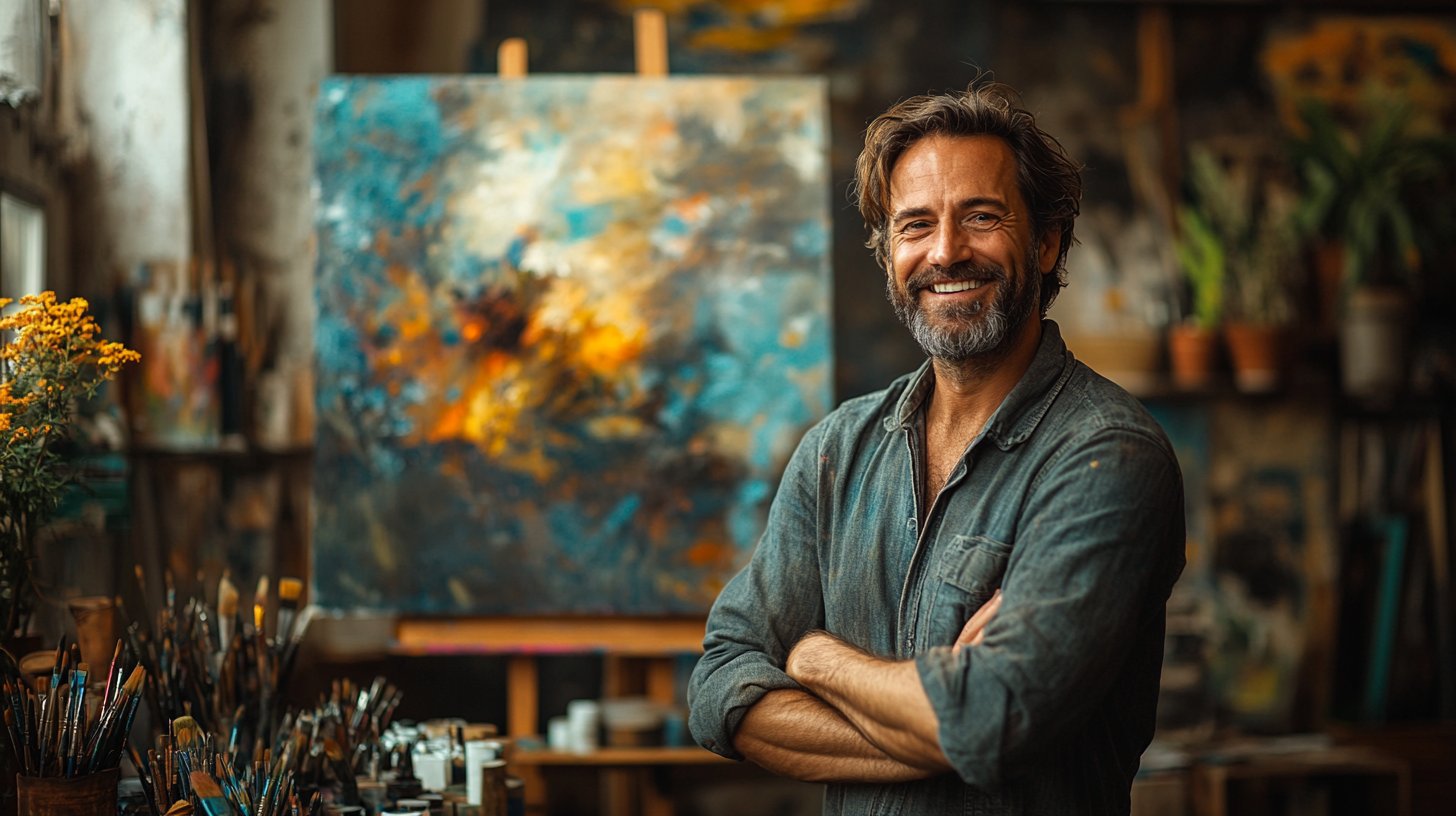 Un hombre explora con alegría nuevos pasatiempos en un entorno inspirador.