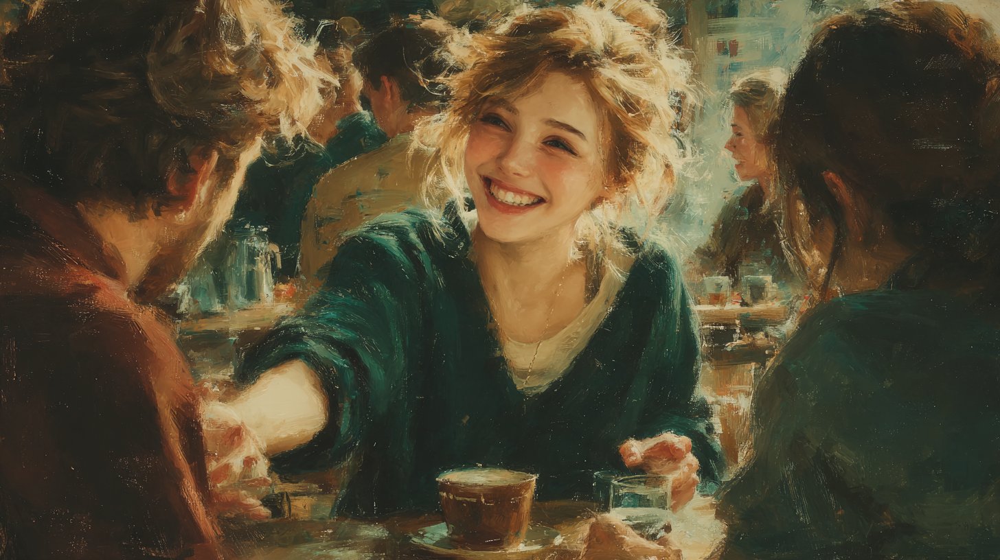 Un momento conmovedor de conexión en un acogedor café.