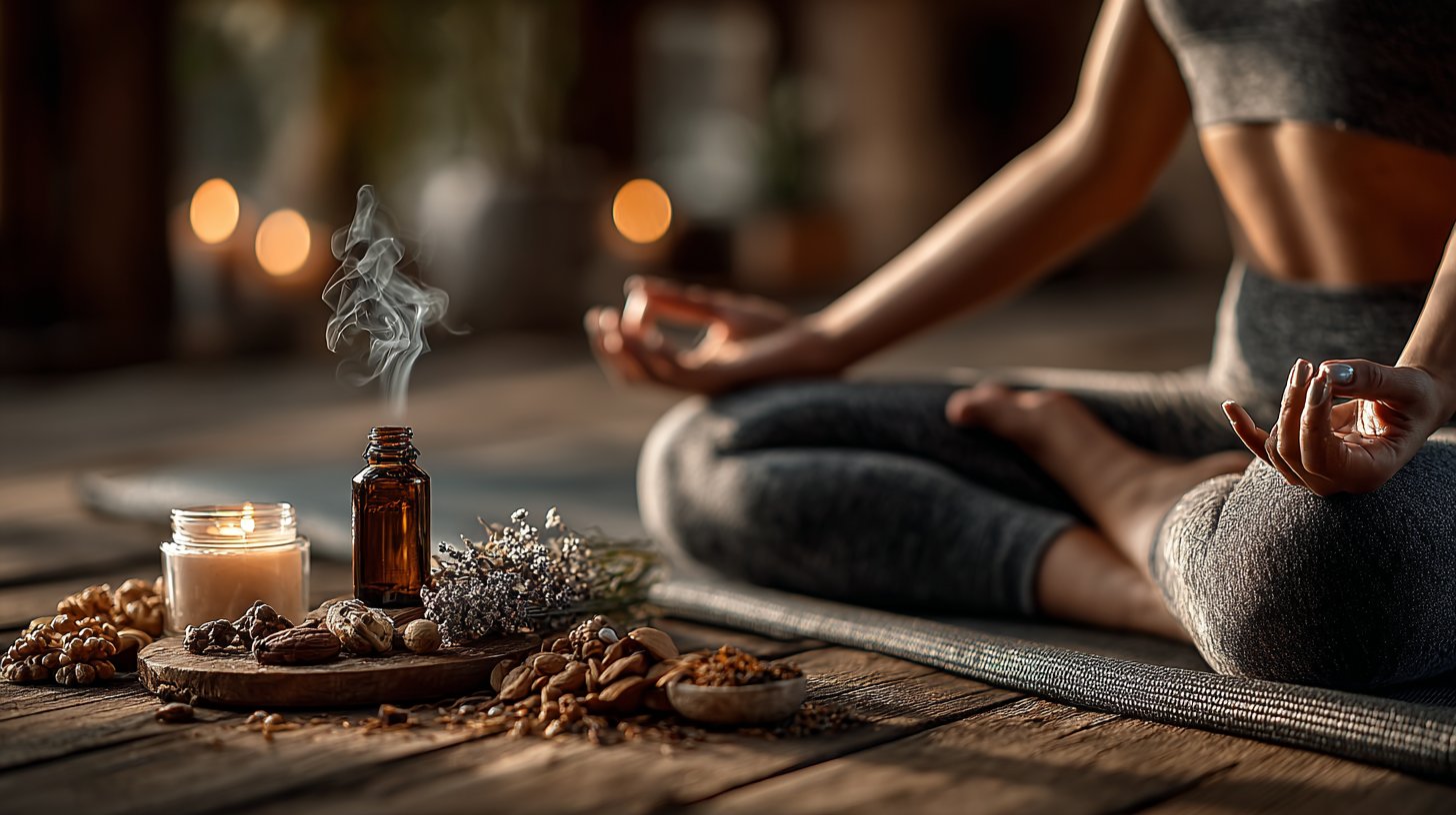 Nahaufnahme einer schwangeren Frau in einer sanften Yoga-Pose.