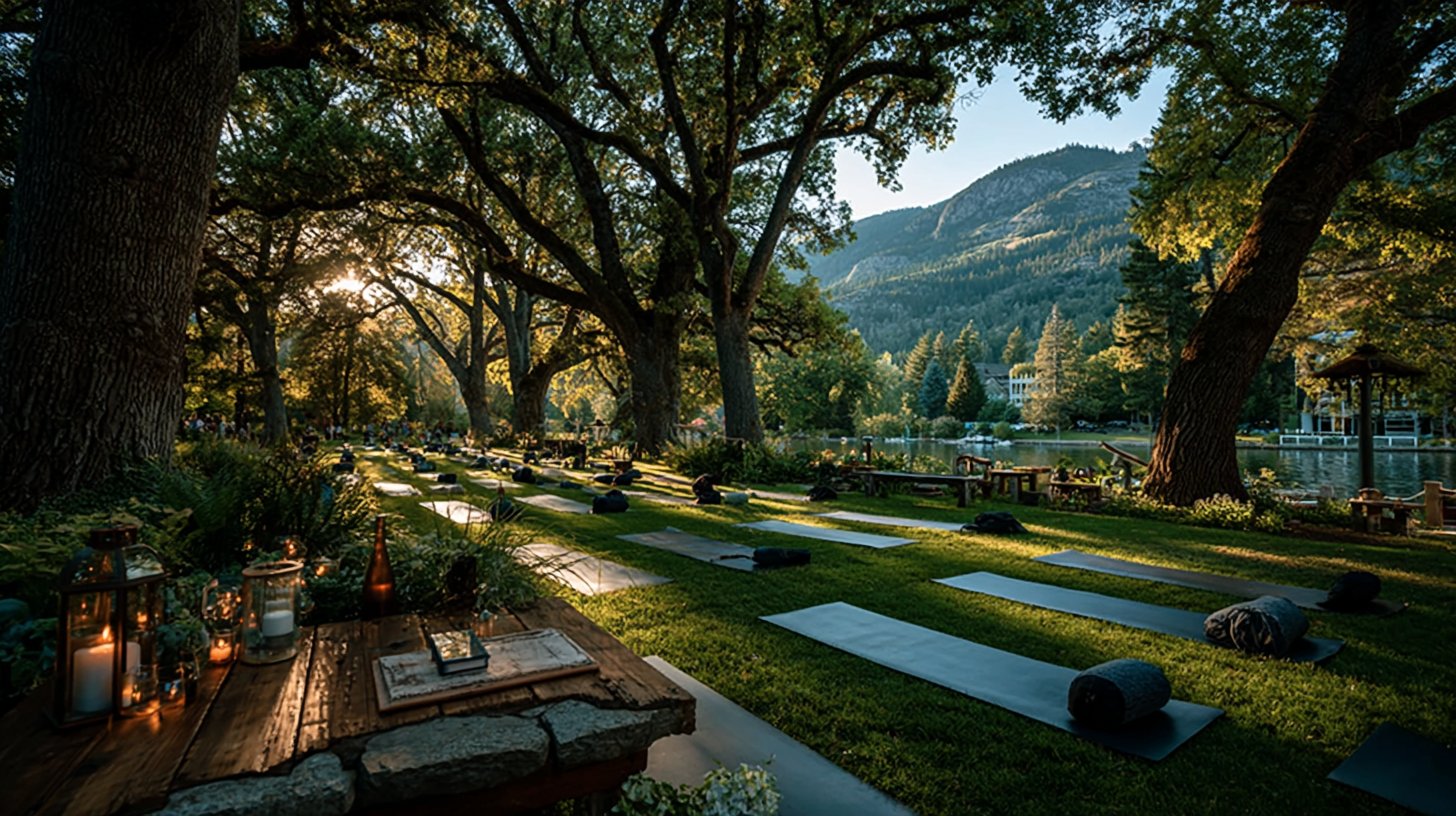 Schwangere Frauen praktizieren Yoga in der Natur.