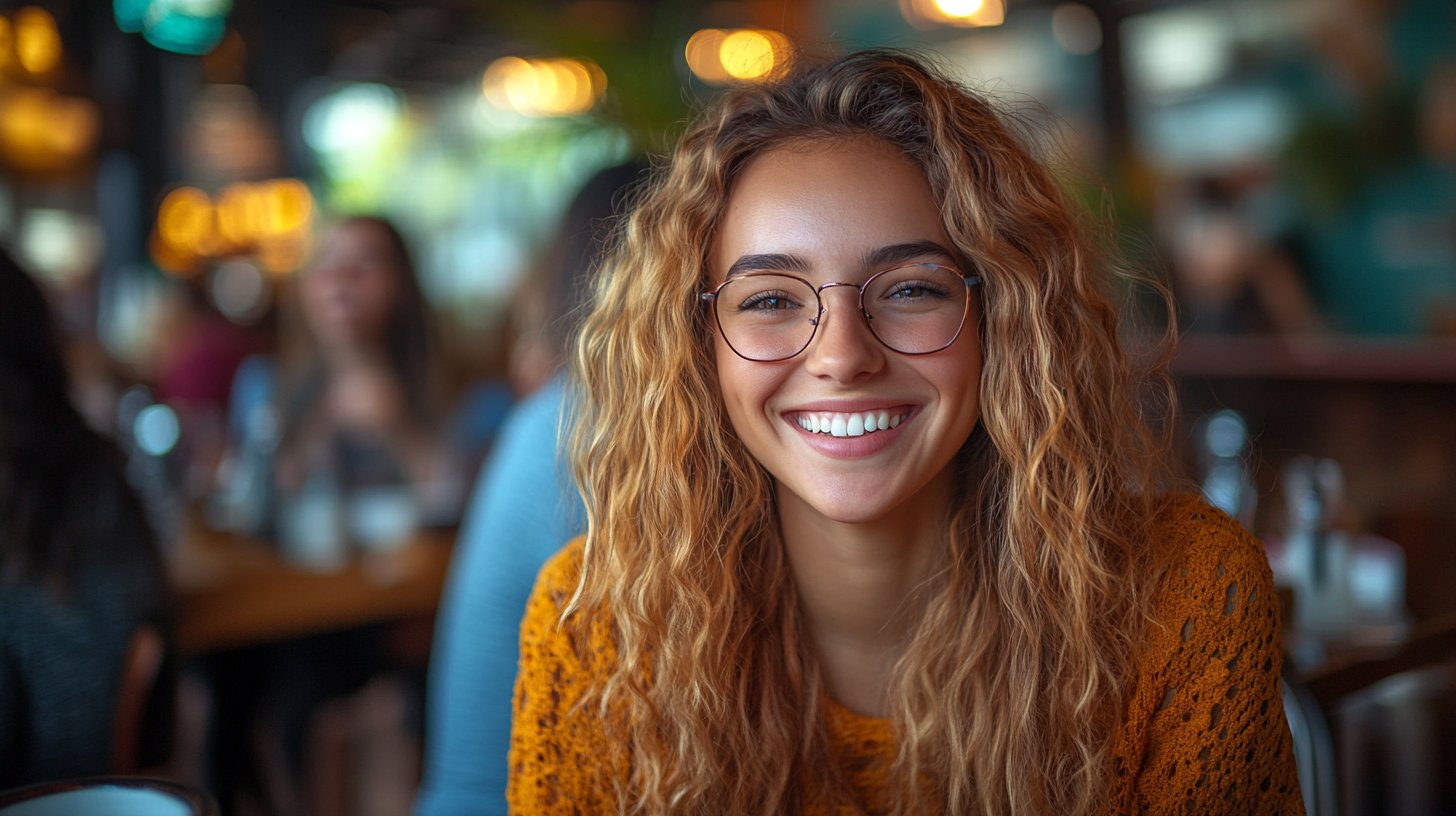 Un gruppo di amici diversificati che ridono in un caffè accogliente.