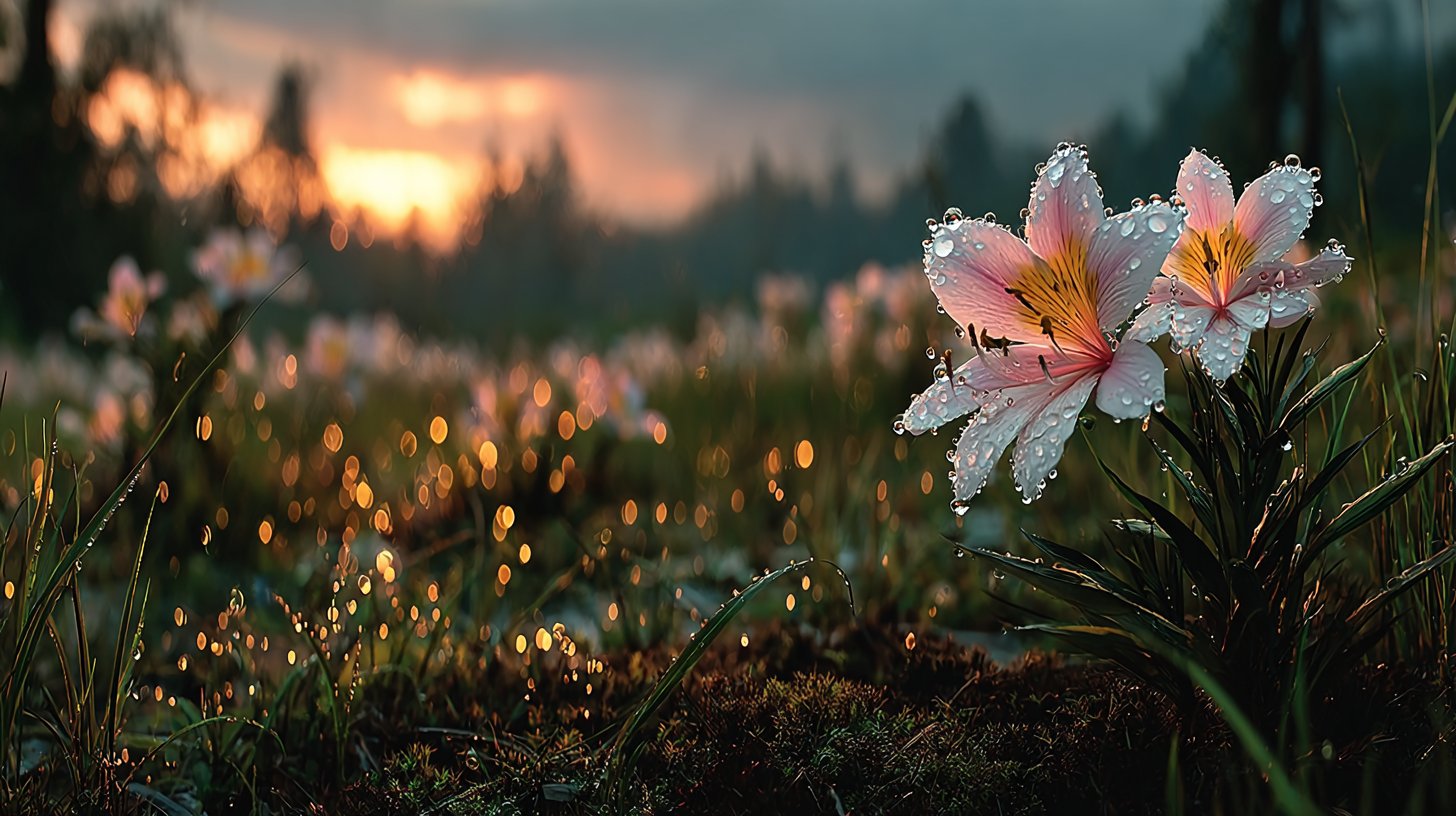 Un paesaggio verde con un'alba che simboleggia speranza e nuovi inizi.