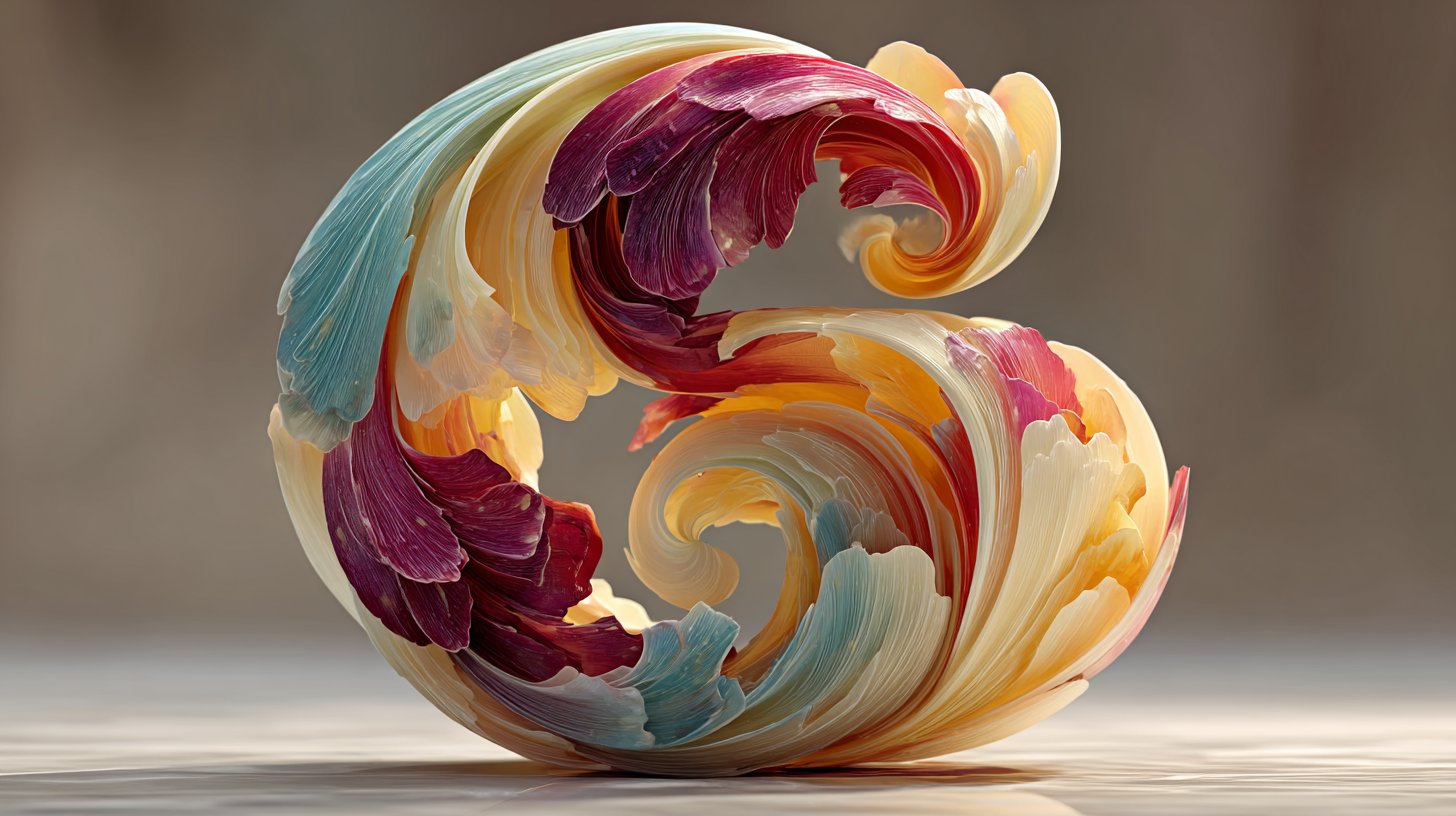 Ästhetische Darstellung der Zahl 3 als drei Spiralen, Symbol für Kreativität und Harmonie.