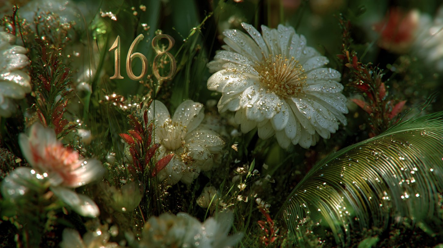 Il numero 1616 circondato da elementi simbolici di presenza angelica.