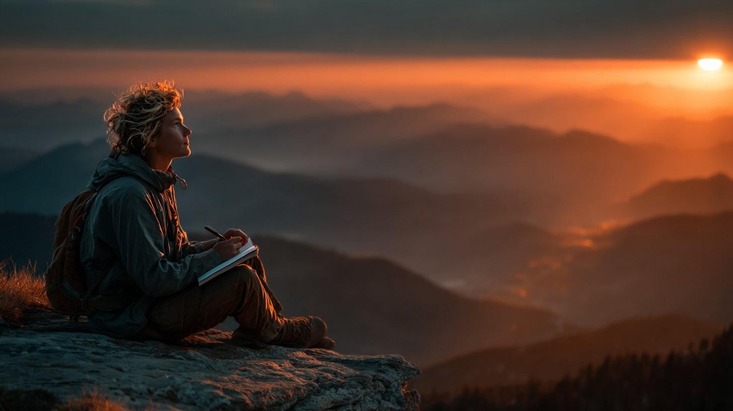 Una persona medita su una cima montuosa, aspirando a un futuro migliore.