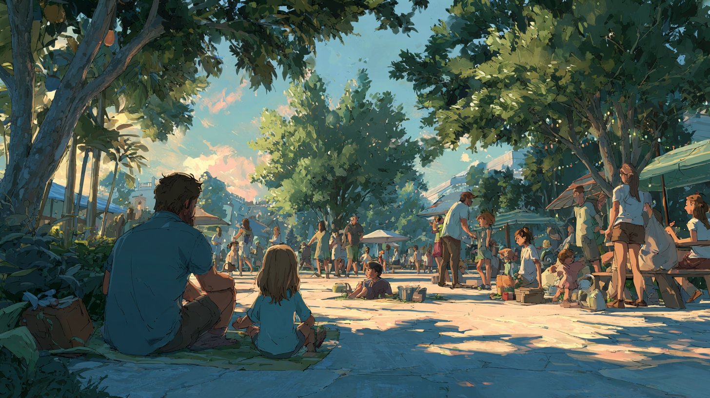 Eltern und Kinder genießen fröhliche Momente im Park.