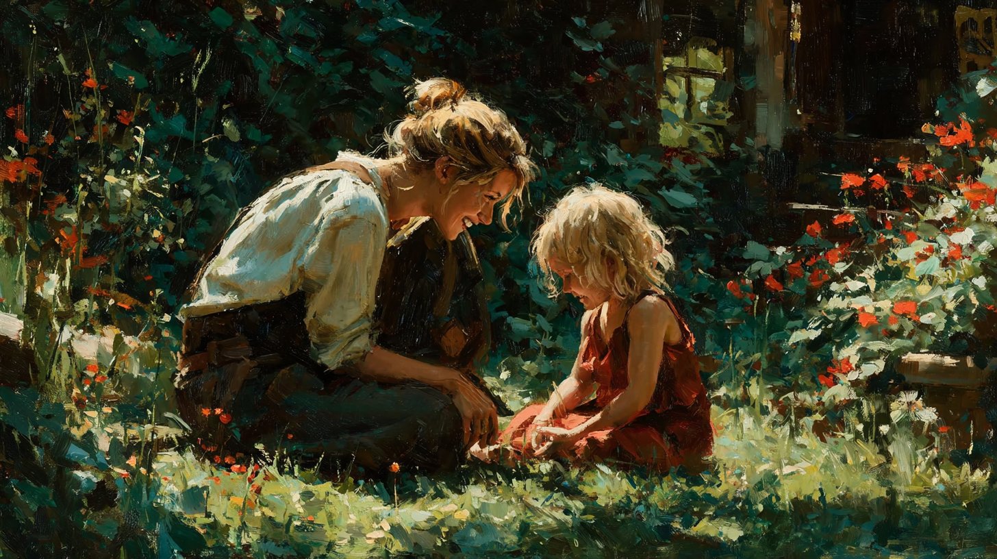 Ein liebevoller Elternteil spielt fröhlich mit seinem Kind im sonnigen Park.