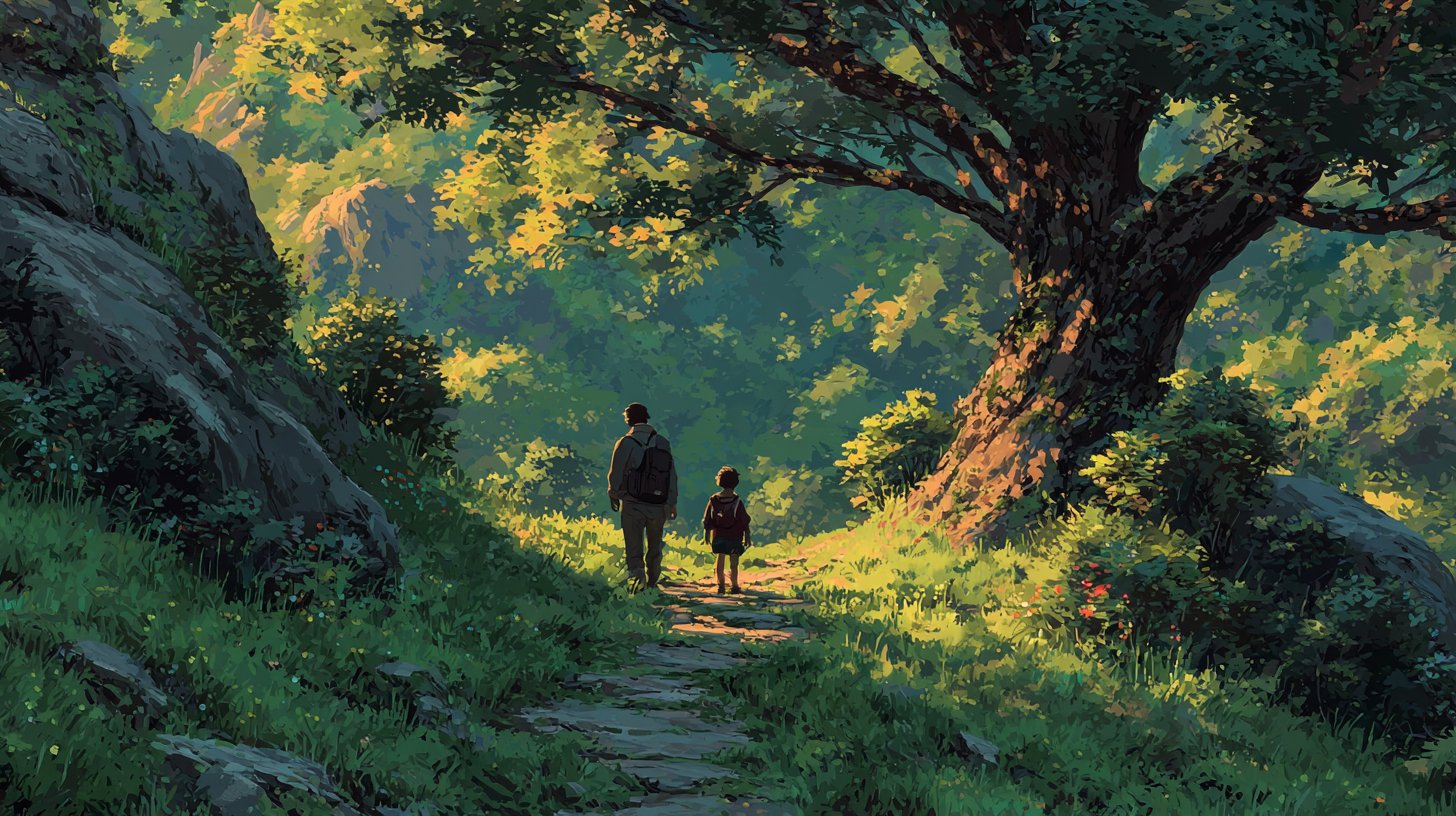 Ein Elternteil ermutigt sein Kind, sicher und abenteuerlich auf einem Spielplatz zu erkunden.