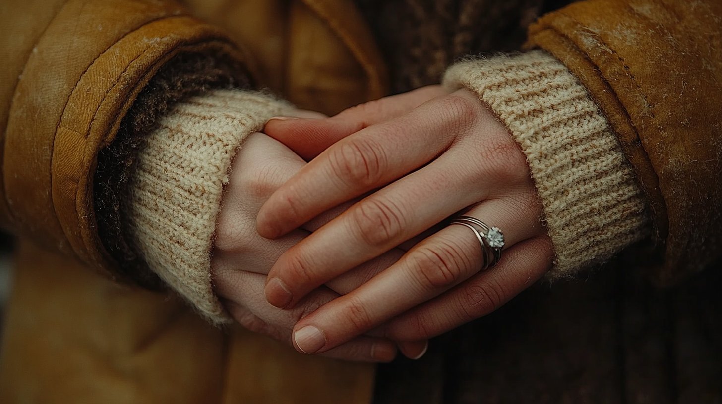 Close-up of intertwined hands showing affection.