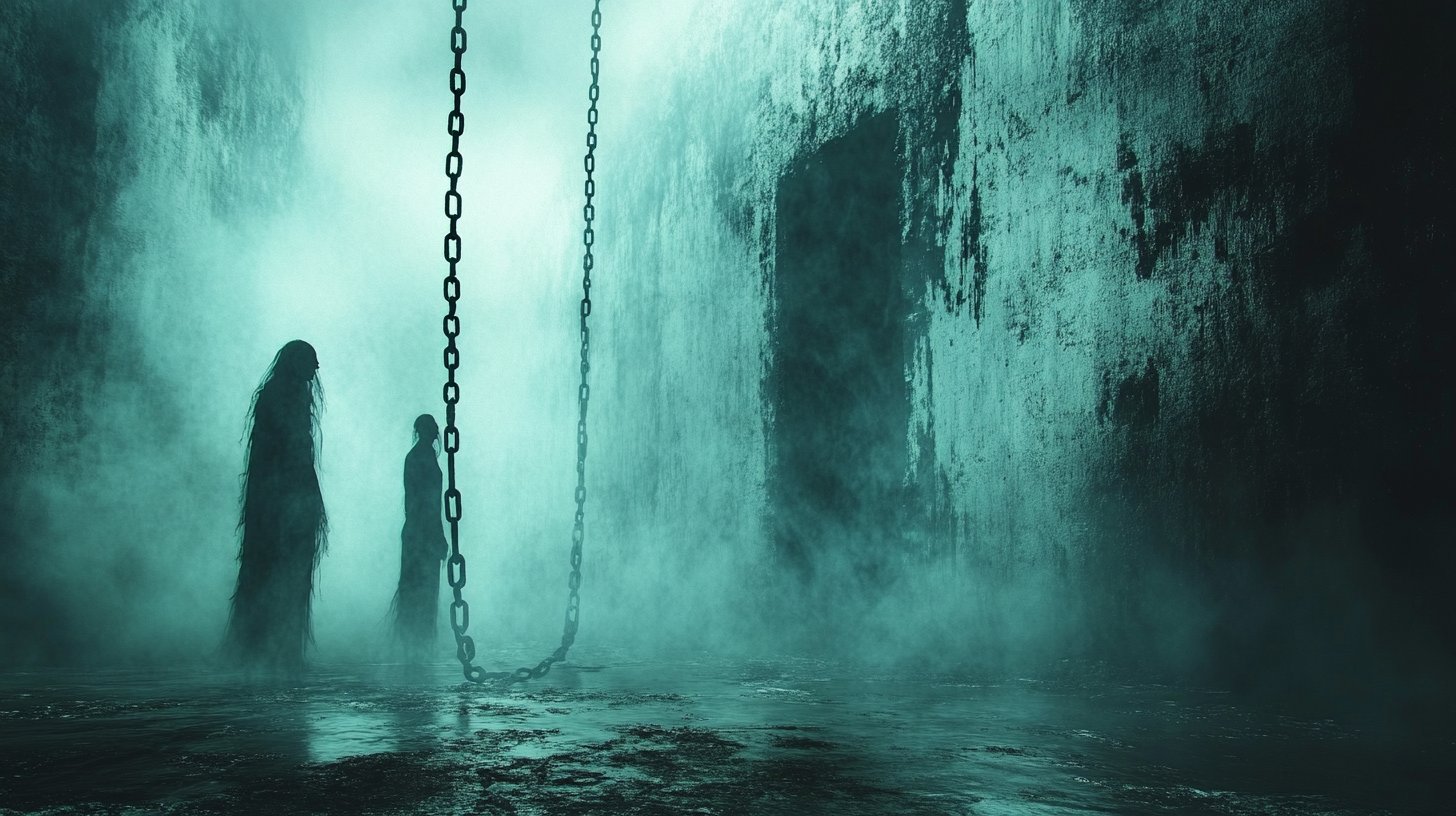 Eine schattenhafte Figur schwebt über einem Paar und symbolisiert Manipulation.