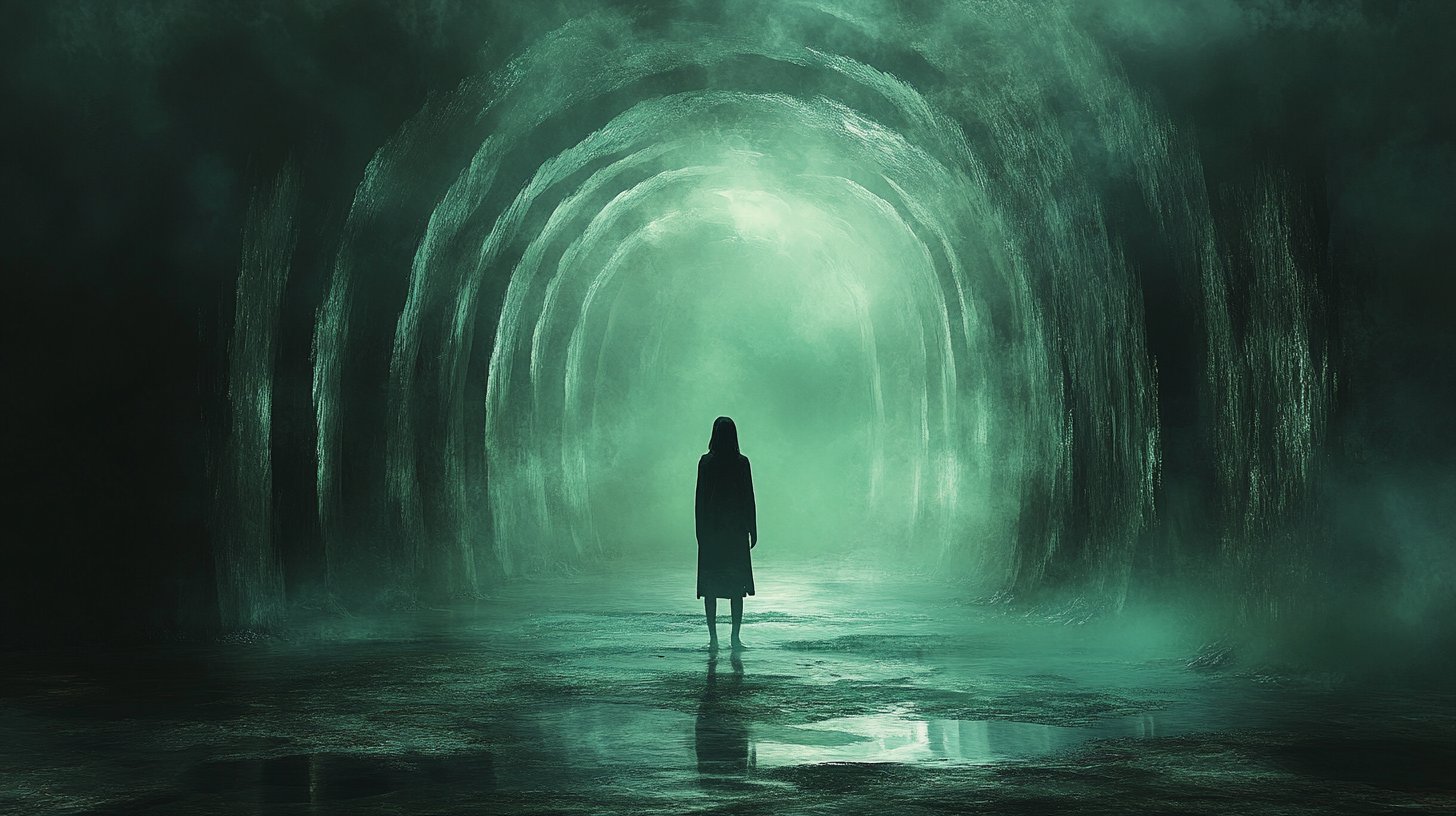 Un'immagine sorprendente di una figura solitaria che parla nel vuoto, circondata da onde sonore che riecheggiano.