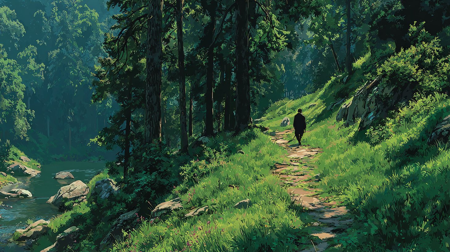 Un chemin sinueux à travers une forêt luxuriante invitant à l'introspection.