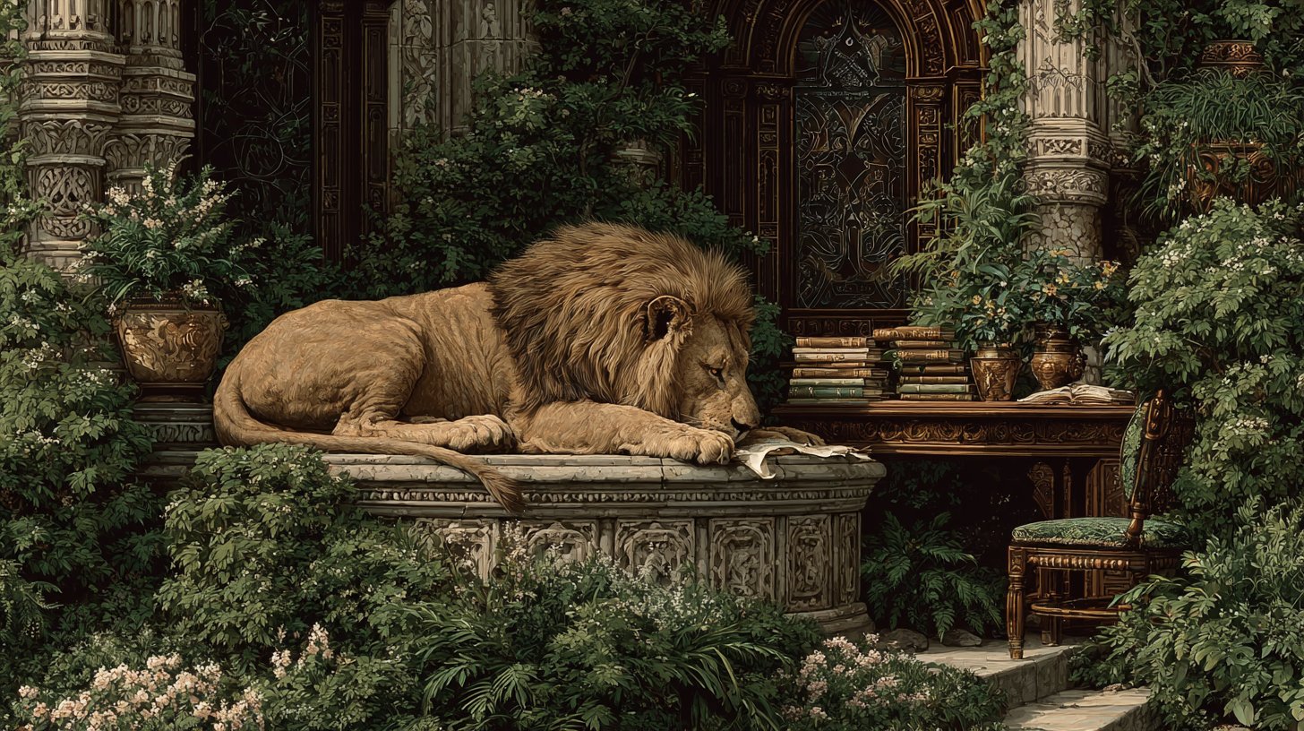 Leo und Jungfrau: Charisma und Analyse im lebendigen Garten eingefangen.