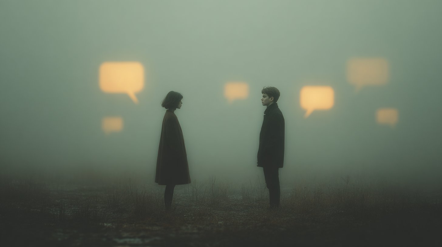 Zwei Silhouetten, die sich abwenden, um leere Kommunikation.