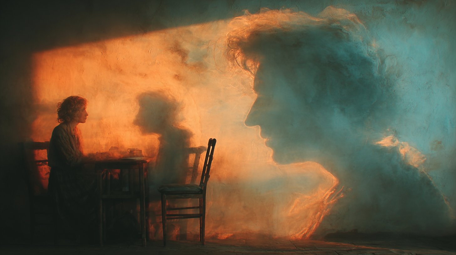 Ein zerbrochener Spiegel spiegelt Verrat und Melancholie wider.