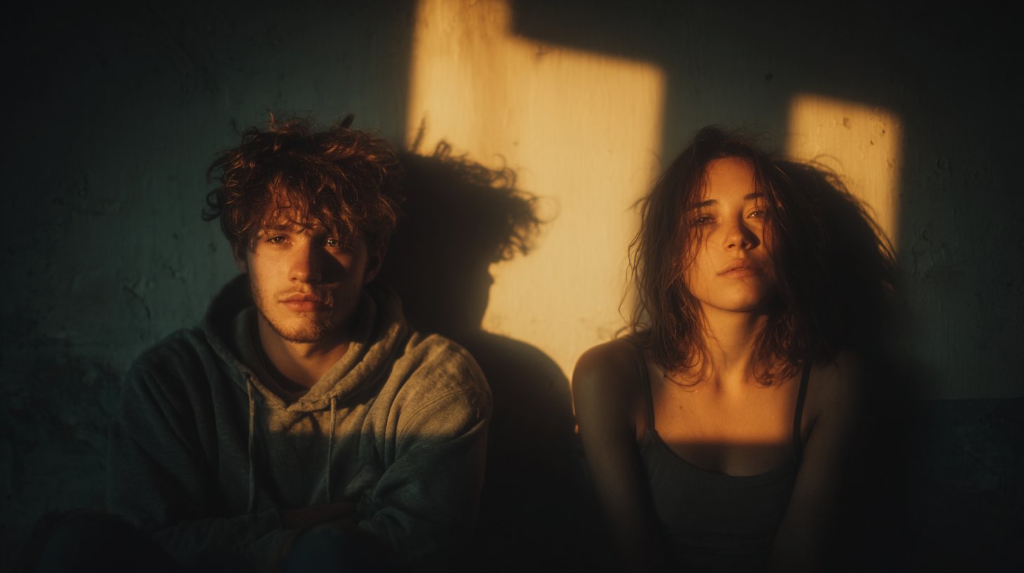 Ein Paar kämpft um Kommunikation in einem schwach beleuchteten Raum.