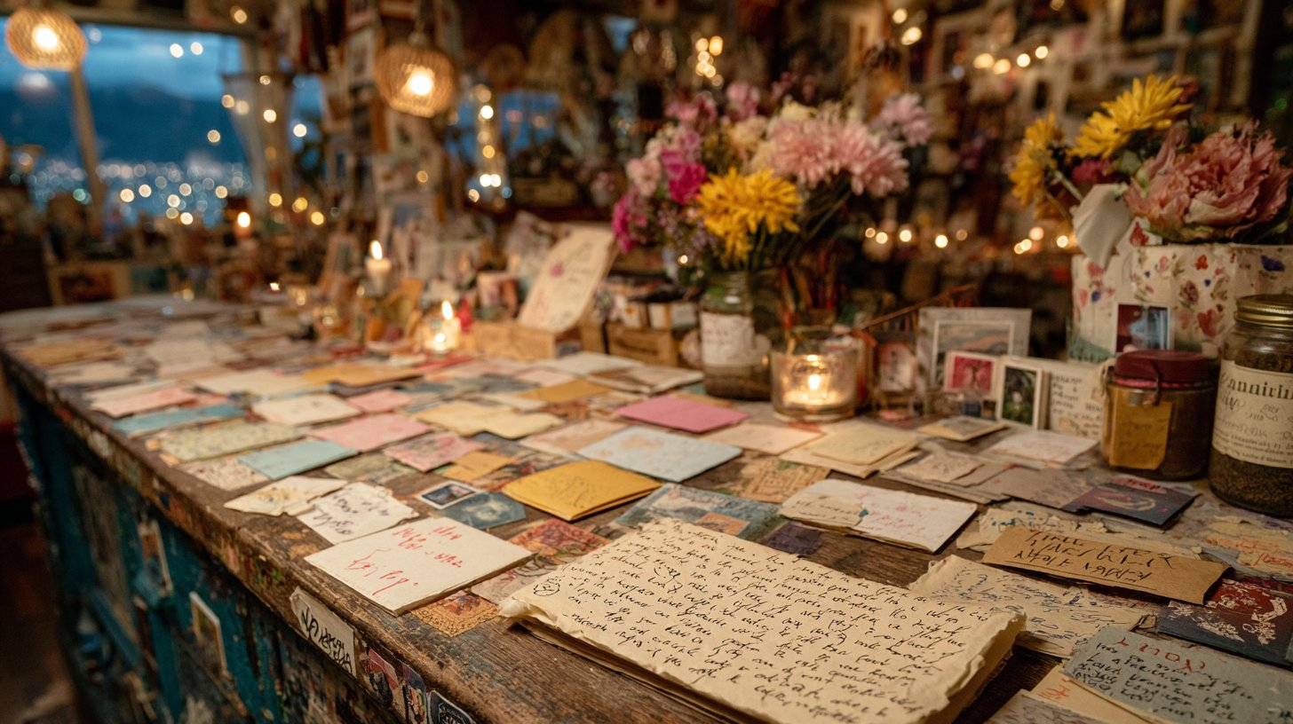 Creative love notes on cute stationery, surrounded by warm lighting.