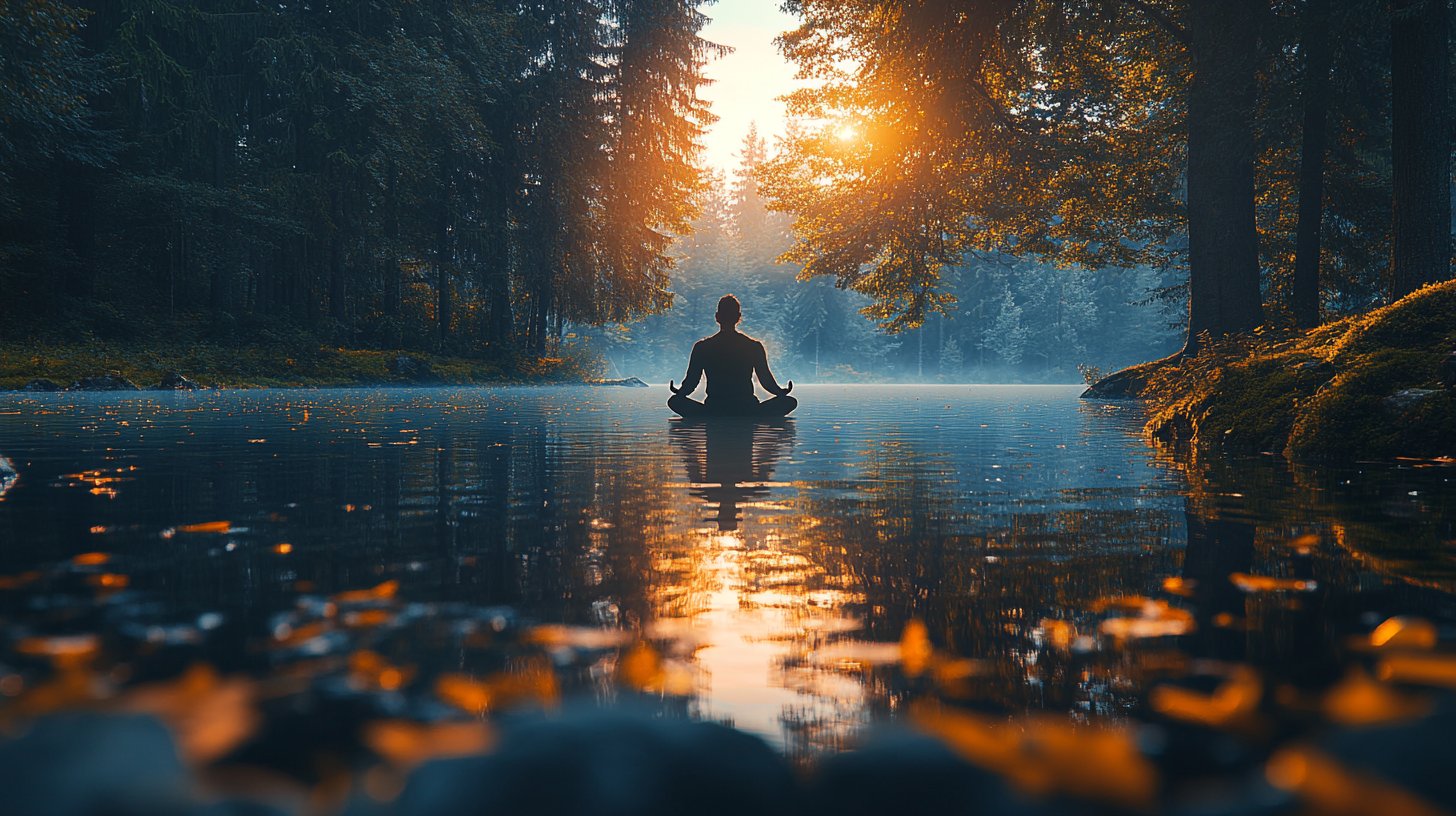La méditation au bord du lac évoque la guérison émotionnelle.