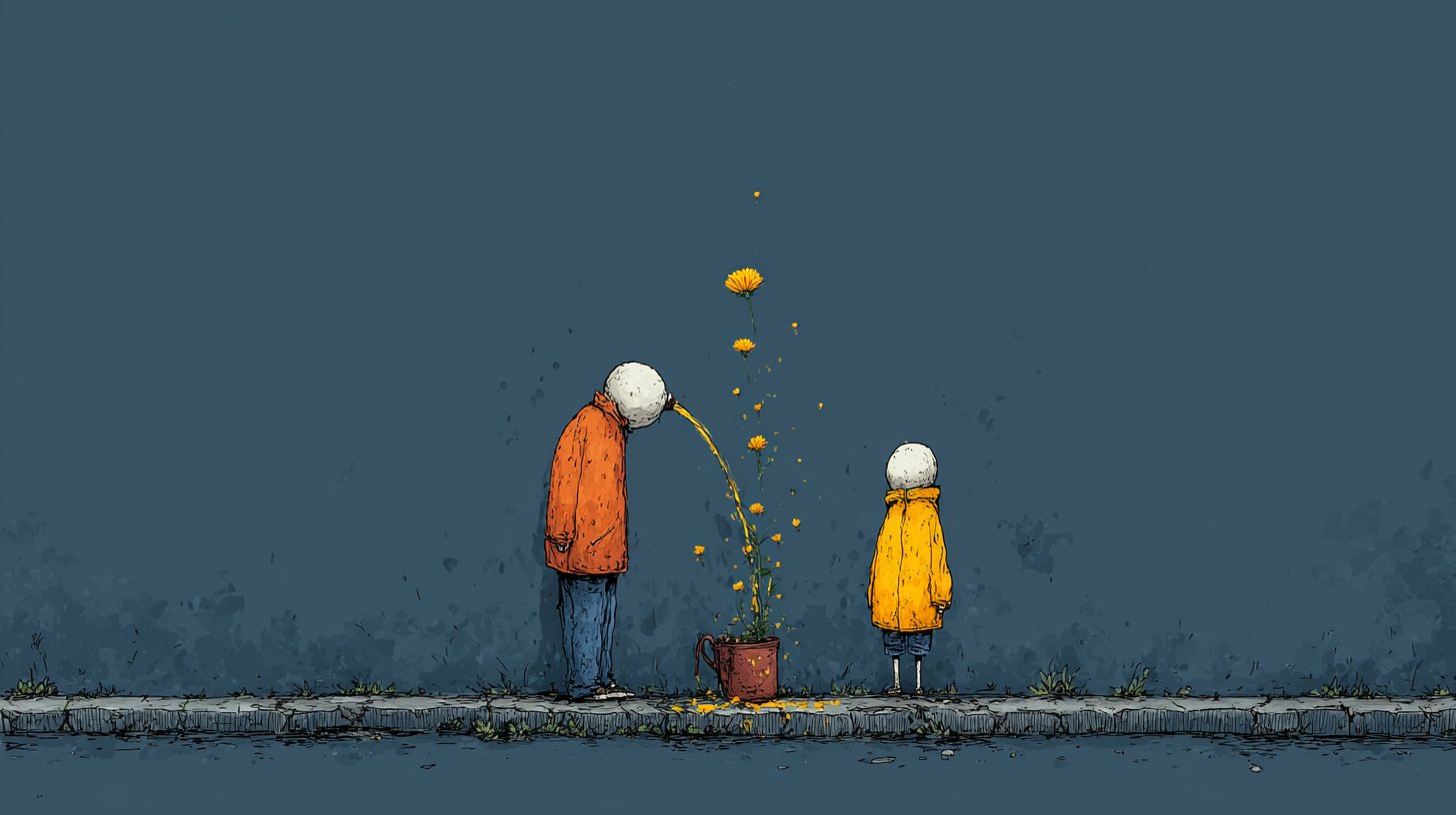 Imbalanced friendship: blooming flower vs wilting plant.