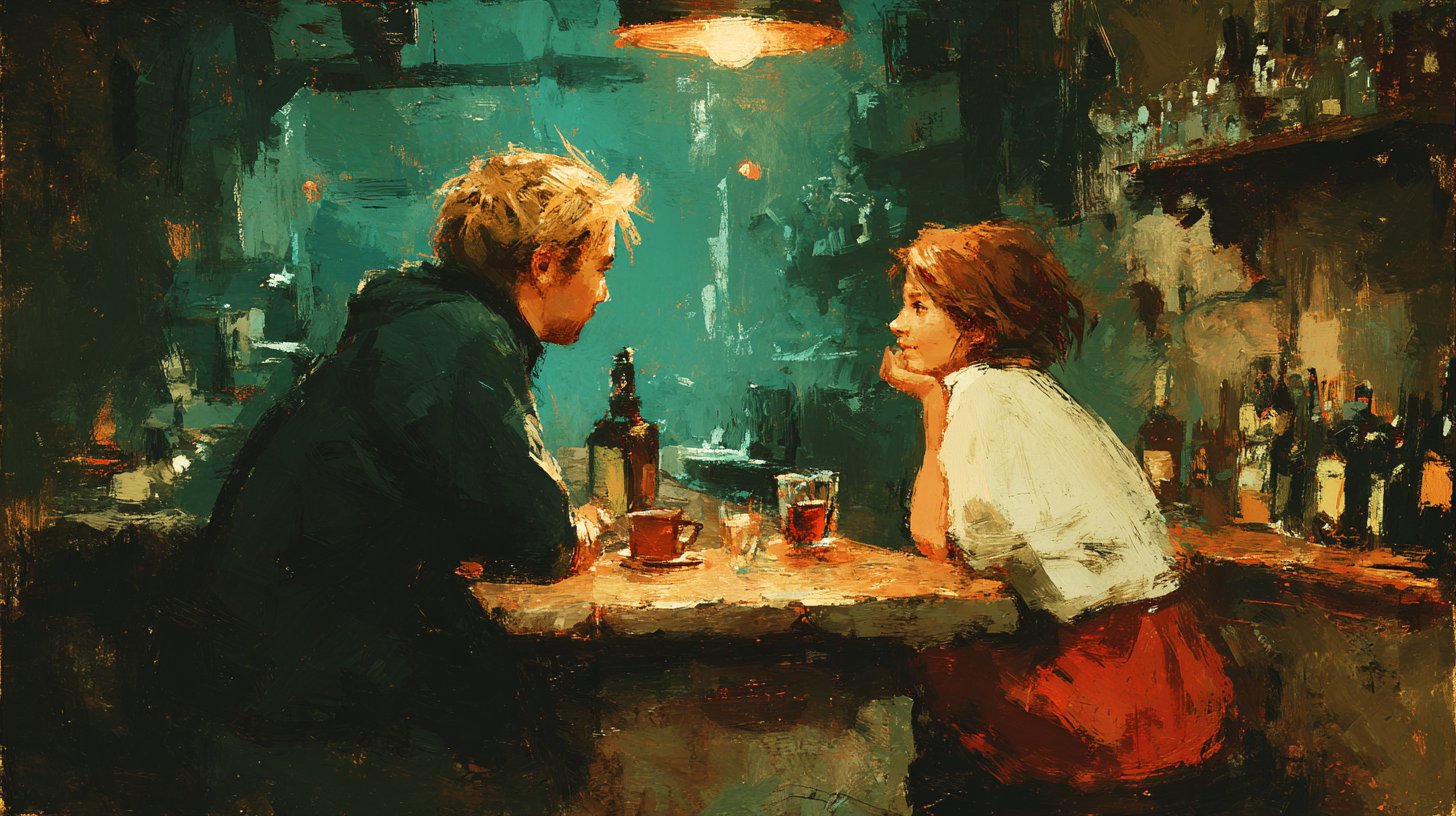 Zwei Menschen haben ein tiefes Gespräch in einem Café.