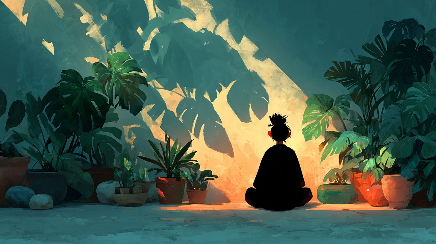 Eine Person meditiert friedlich in einer ruhigen Umgebung.