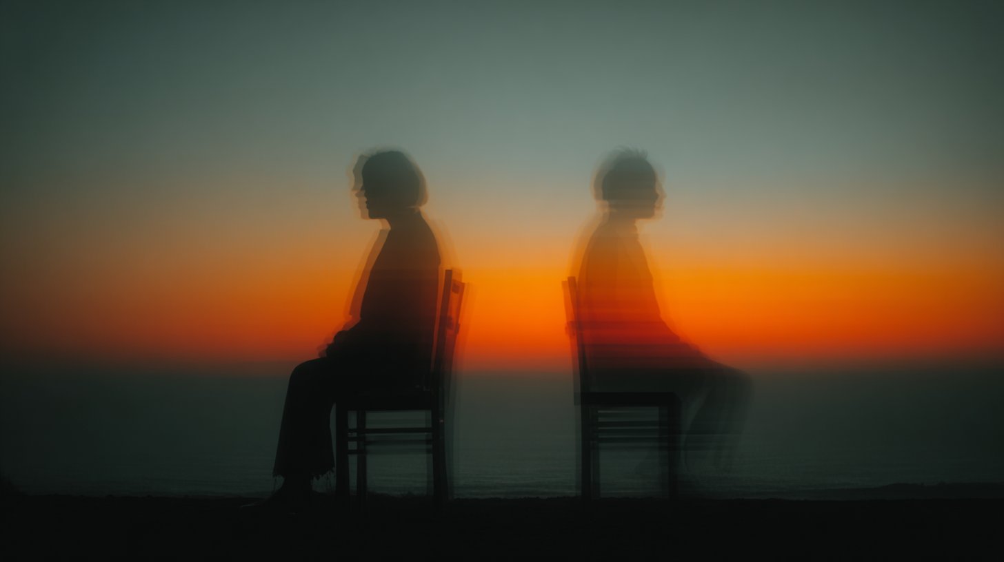 Zwei Menschen sitzen Rücken an Rücken, sehnlichst nach Verbindung.