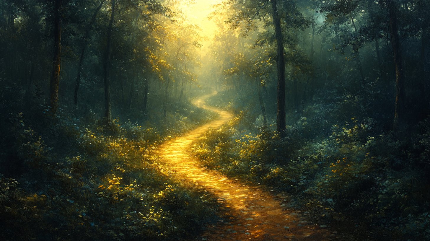 A winding path through the forest symbolizes hope and personal growth.