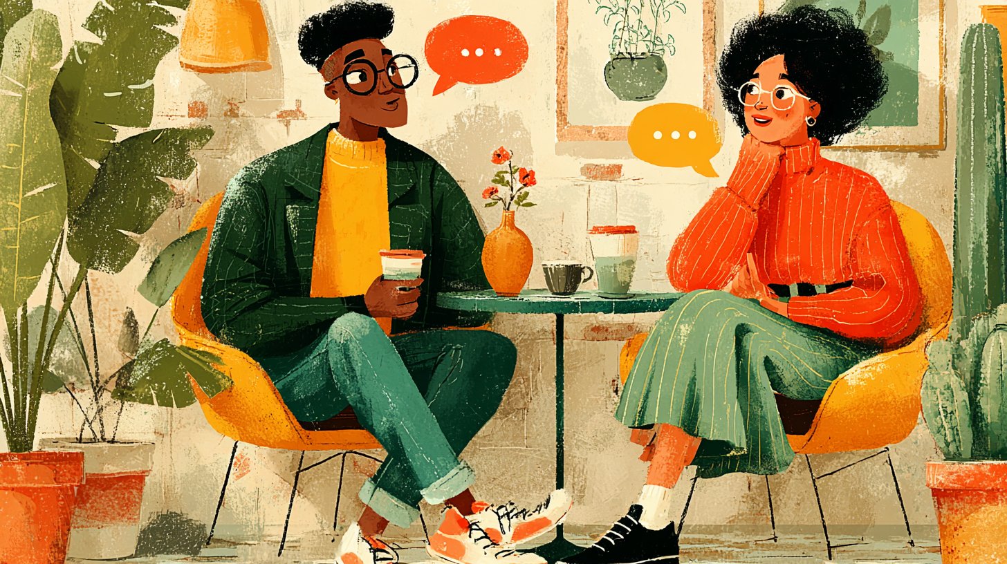 Ein Paar führt ein tiefes Gespräch bei einer Tasse Kaffee.