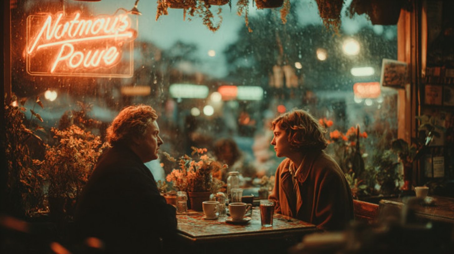Deux personnes engagées dans une conversation profonde autour d'un café.