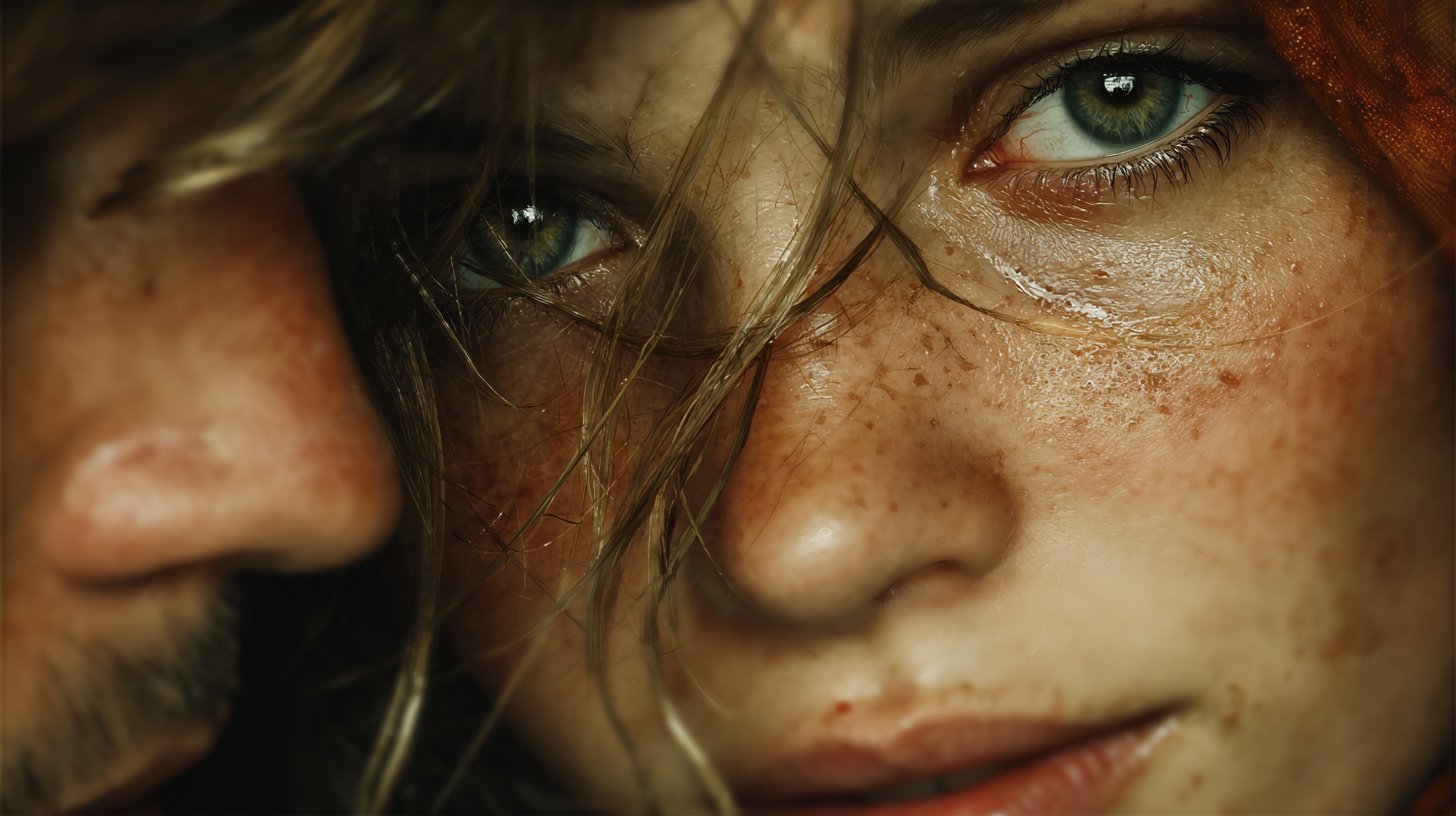 Zwei blicken sich in einem überfüllten Raum tief in die Augen.