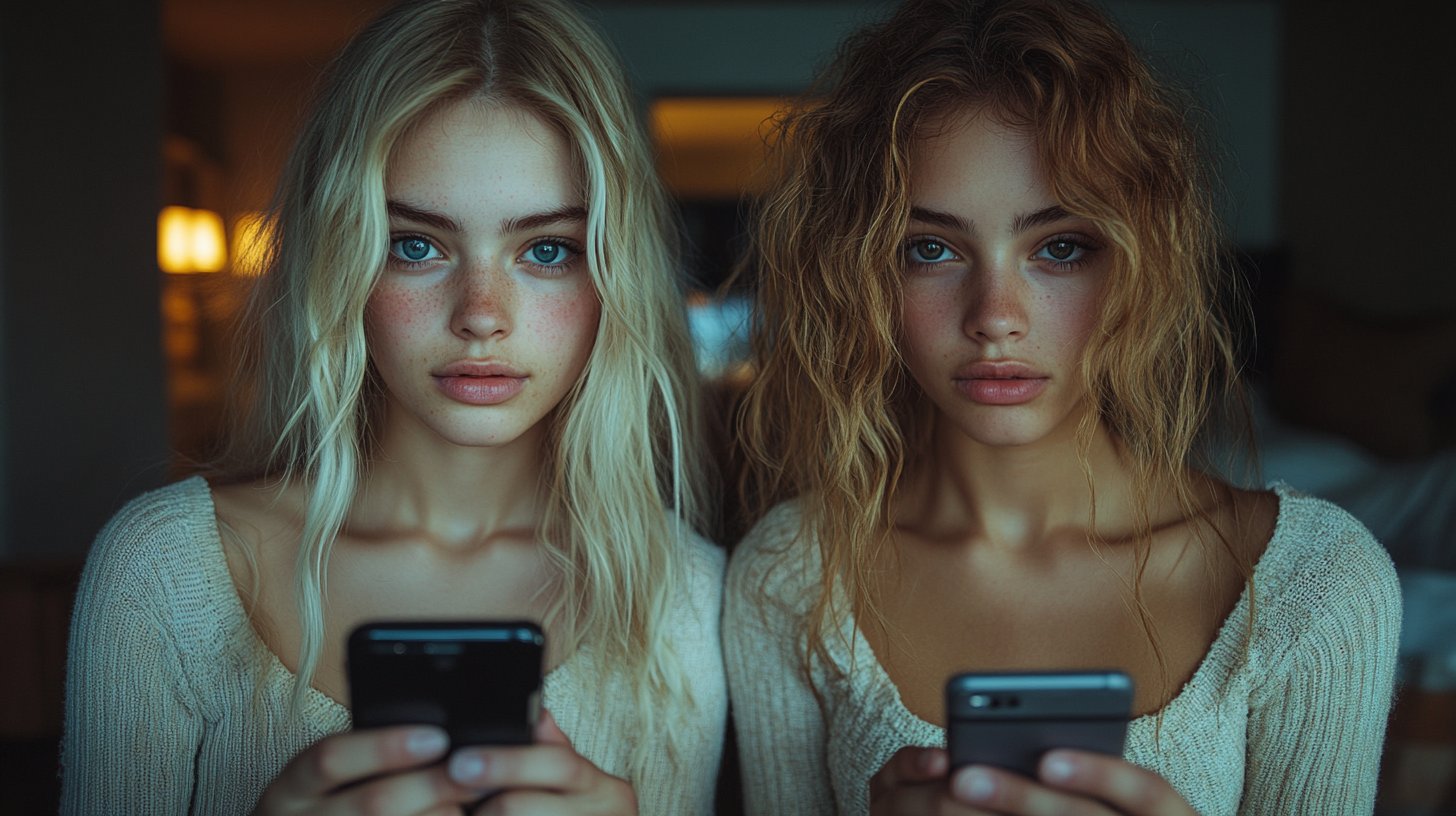 Amigos envían mensajes, desconectándose emocionalmente.