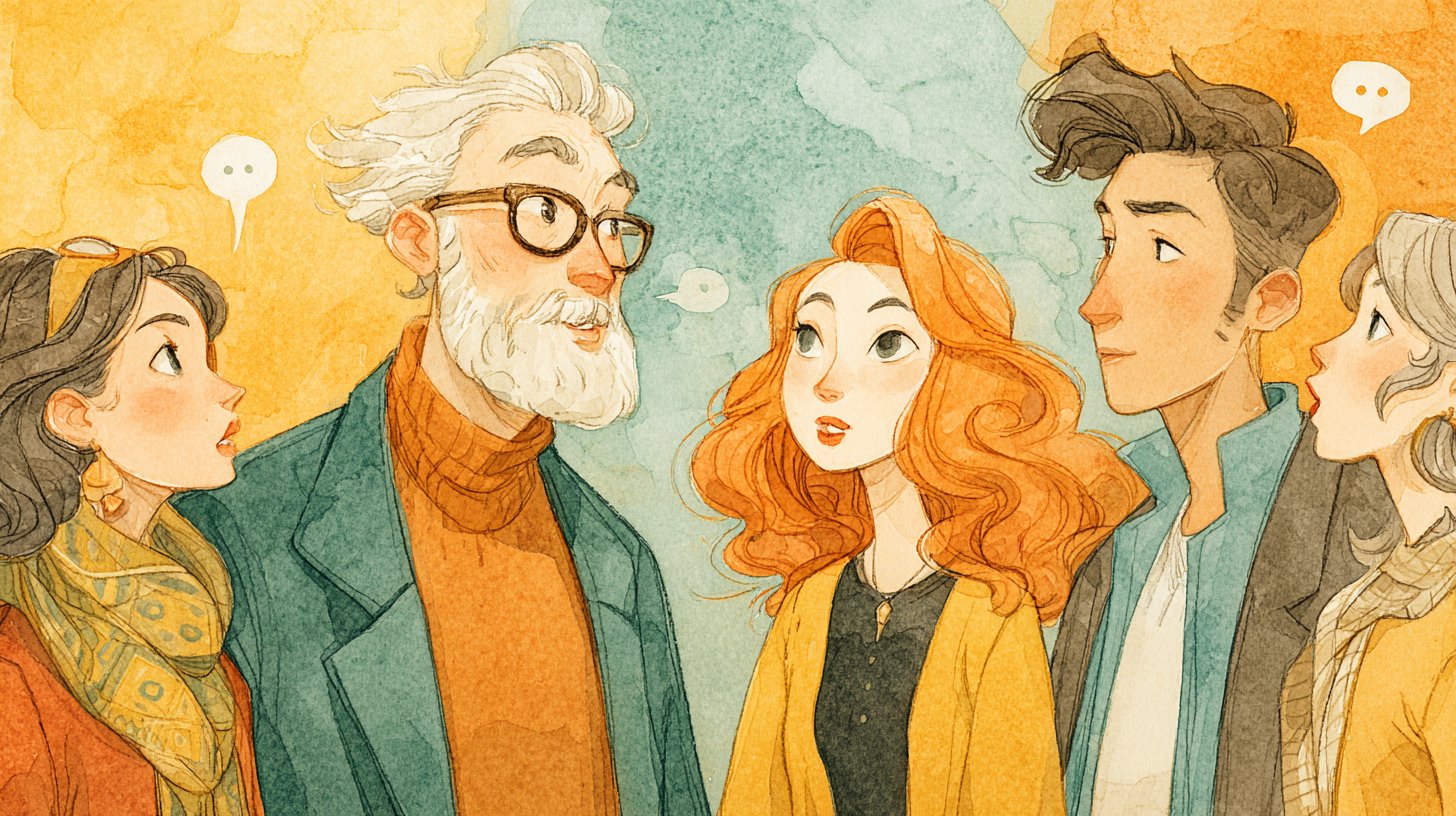 Eine freundliche Unterhaltung zwischen einer vielfältigen Gruppe, die offene Kommunikation zeigt.