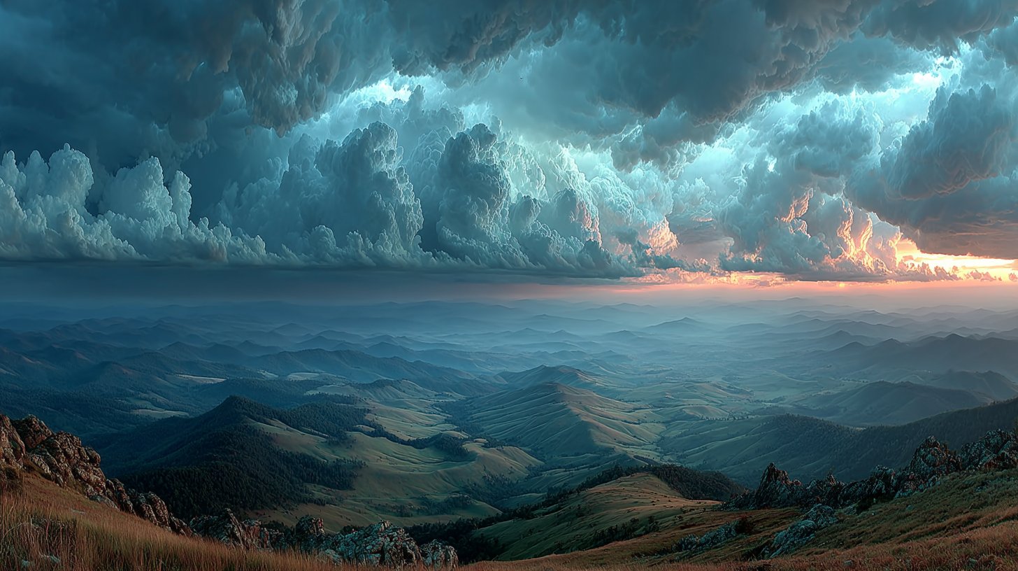 Un paysage passe de nuages sombres à un ciel clair.